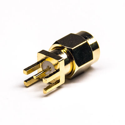 Pcb Dikey 180 ° için Tam Pirinç RF Koaksiyel Konnektör SMA Erkek Konnektör